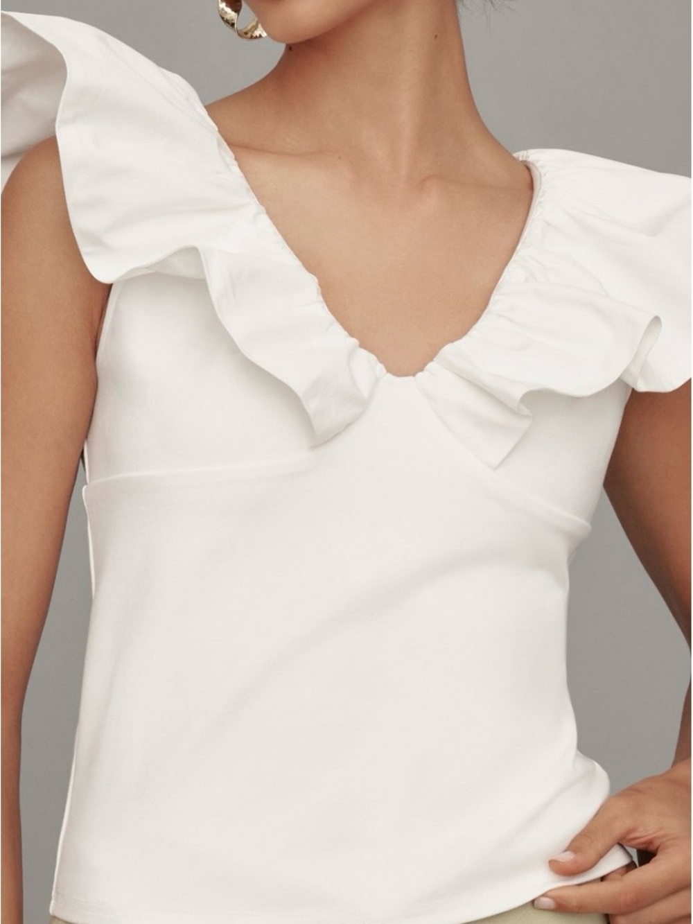 Anthropologie Cream Ruffle V-Neck Crop Top